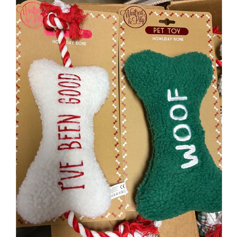 Winifred & Lily Howliday Bone Dog Toy Set Sherpa Plush Rope Christmas 2 Pack